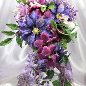 Radiant Orchid Purple, Violet, Lavender, Burgundy and White Cascading Bridal Brooch Bouquet Ready to Ship image 3