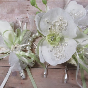 corsage for mint green dress corsage for mint green dress Dusty Sage Green Boutonniere and Corsage Prom Set Corsage Only