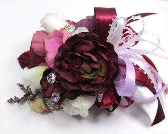 Large Corsage in Burgundy, Pink, Plum, White, Marsala Dark Red - Mulberry Memories Collection - Ready to Ship