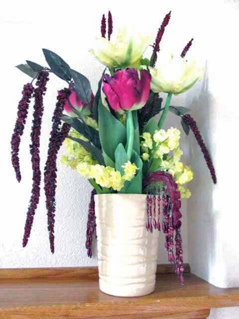 Burgundy Dark Plum and Light Yellow Silk Parrot Tulip Tall Weeping Floral Centerpiece Arrangement
