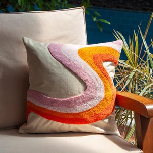 Pink Orange Wavy Pillow Cover, Groovy Tufted Throw Pillow for Dopamine Decor, Funky Abstract Accent Cushion, Gift Idea For Home