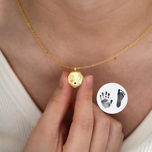 Baby Footprint Necklace with Birthstone Baby Footprint Wax Seal Jewelry Personalized Handprint Art Necklace for New Mothers Gift