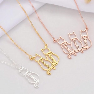 Personalized Cat Name Necklace, Custom Named Cat Necklace, Cat Mom Memorial Gift, Cat Silhouette, Cat Gifts For Cat Lovers, Gift for Her