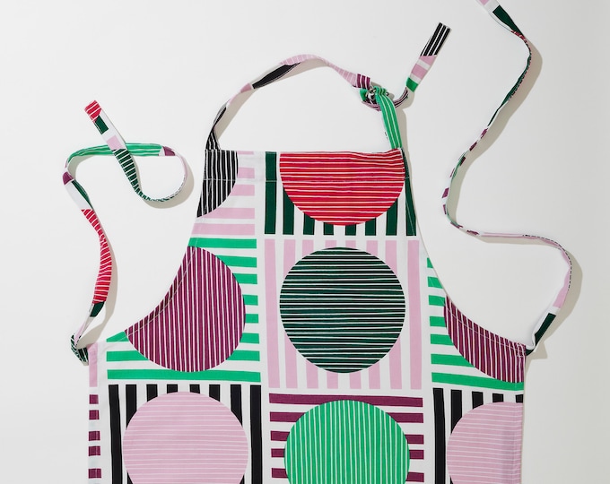 Dice Apron  • modern mid century pink green stripe gift design hostess mothers cooks colorful party cotton kitchen apron