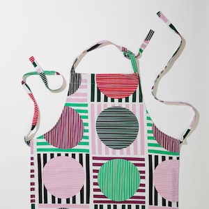 Dice Apron modern mid century pink green stripe gift design hostess mothers cooks colorful party cotton kitchen apron image 1