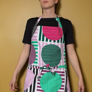 Dice Apron modern mid century pink green stripe gift design hostess mothers cooks colorful party cotton kitchen apron image 4