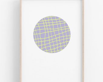 LAVENDER MOON Modern Abstract Geometric Art Print in green lavender purple black and cream