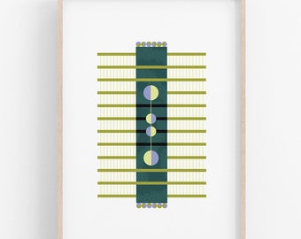 TOWER Modern Abstract Geometric Art Print in green lavender purple black and cream