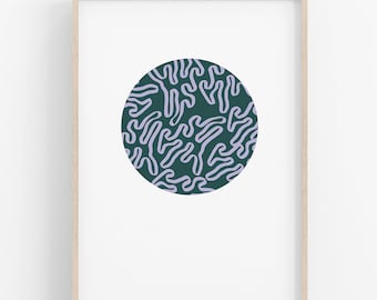 FOREST MOON Modern Abstract Geometric Art Print in green lavender purple black and cream