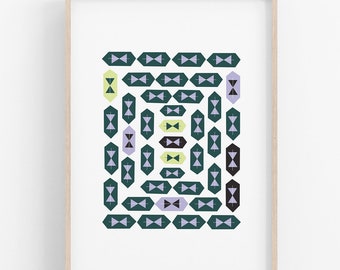 PICNIC Modern Abstract Geometric Art Print in green lavender purple black and cream