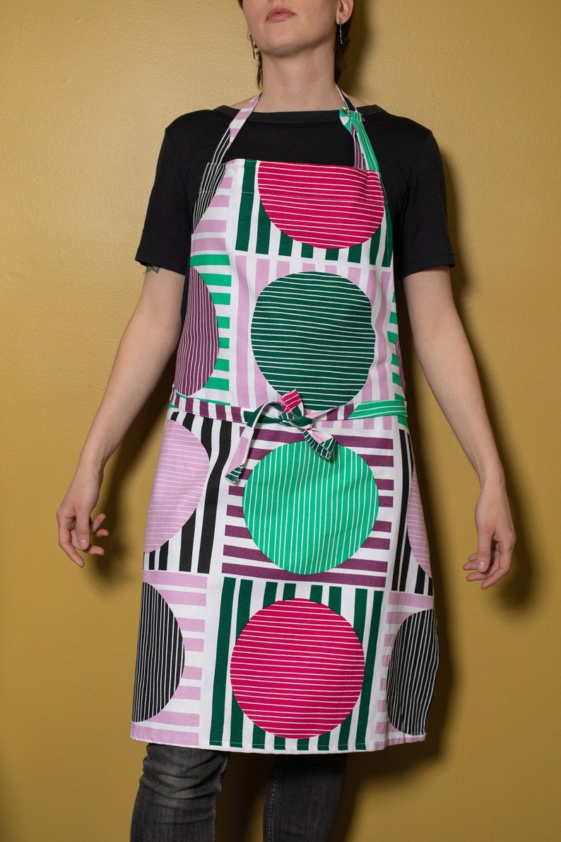 Dice Apron modern mid century pink green stripe gift design hostess mothers cooks colorful party cotton kitchen apron image 4