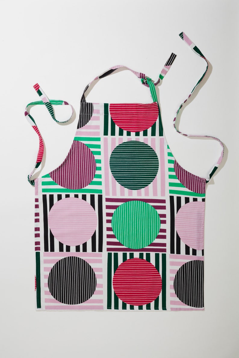 Dice Apron modern mid century pink green stripe gift design hostess mothers cooks colorful party cotton kitchen apron image 1