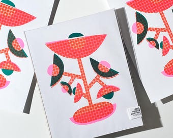 Grid Flowers • Modern Risograph Print