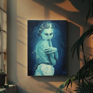 Waiting Soul – Original Oil Painting – Emotional Blue Portrait – One of a Kind Artwork on Canvas