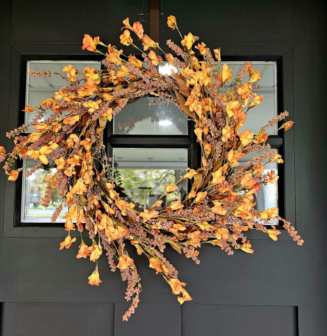 Orange Wreath for Front Door Handmade Fall Season Wreath Autumn Color ...