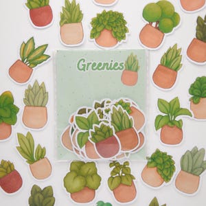 Greenies | Pack de 24 stickers à thème: plantes, pour journaling, scrapbooking, appareils électroniques