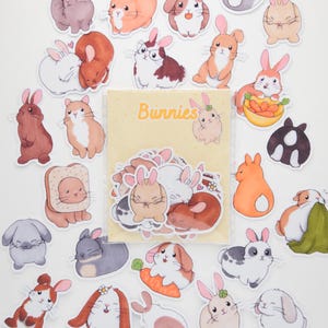 Bunnies | Pack de 24 stickers à thème: lapins, pour journaling, scrapbooking, appareils électroniques