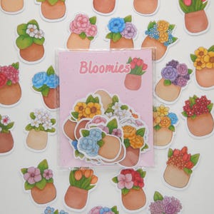 Bloomies | Pack de 24 stickers à thème: fleurs, pour journaling, scrapbooking, appareils électroniques