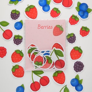 Berries | Pack de 24 stickers à thème: fruits rouges, pour journaling, scrapbooking, appareils électroniques