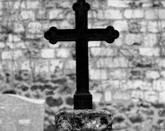 Black Cross 8x10 Fine Art Print in 11x14 Mat, cemetery, graveyard, gothic, paris, french