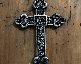 Distressed Cross Silver Black Crucifix