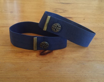 Antique Brass Crimp Navy Sleeve Garters (pair)