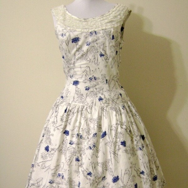 Blue and White 1950s Day Dress