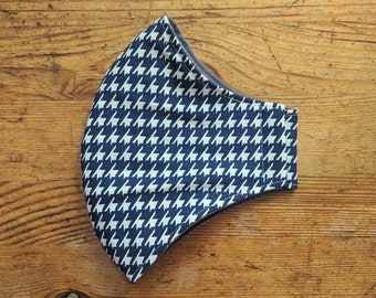 Royal Blue x White Houndstooth 3 Layer Washable Mask