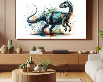Samsung Frame TV Art - Animal Fantasy Scene - Dinosaur Splatter Paint Style Art - Digital Download Art