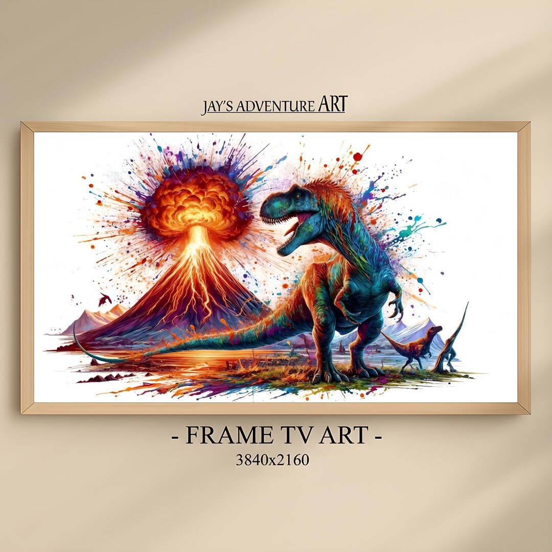 Frame By Frame Volcano Exploding Samsung Frame TV Art - Dinosaur Action Scene Exploding Volcano - Frame ...