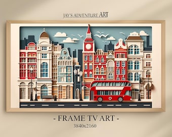 Arte para televisores Samsung - Arte de Londres con corte de papel - Arte abstracto para televisores con marco - Arte para televisores inteligentes - Arte abstracto para televisores con marco - Imágenes para televisores LG con marco