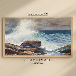Samsung Frame TV Art, Crashing Waves Seascape Digital Download, 4K Frame Tv Coastal Art, Vintage Samsung TV Art, Art for Frame TV Summer