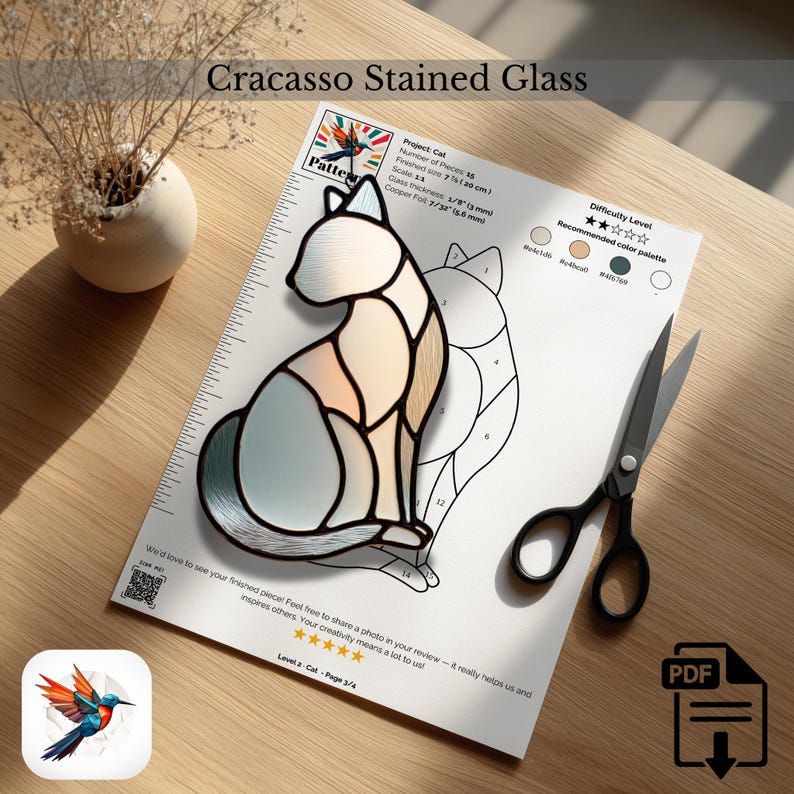 Cat Stained Glass Pattern , Glass Template , Cat Lover Gift, PDF ...