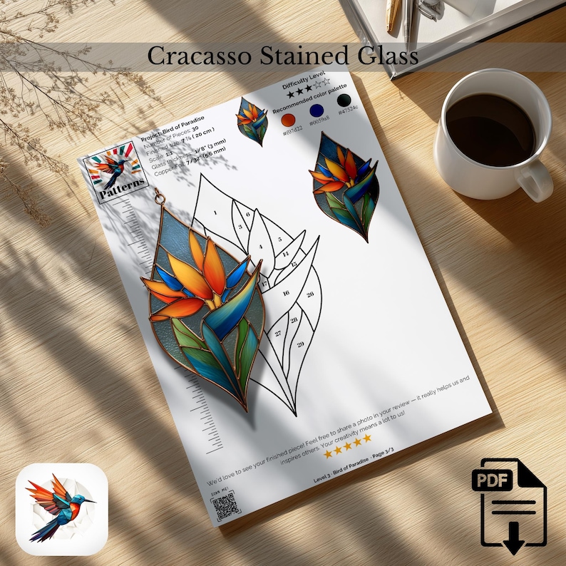 Stained Glass Bird of Paradise Flower Template , Suncatcher Pattern ...