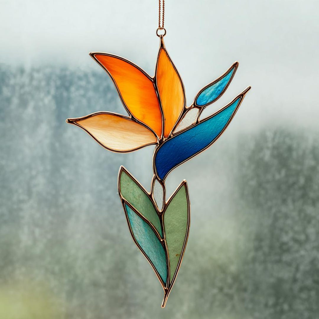 Stained Glass Bird of Paradise Flower V2 Template , Suncatcher Pattern ...