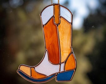 Patrón de vidriera con diseño de adorno vaquero para ventanas, plantilla de vidrio, descarga digital en PDF.