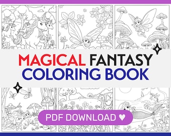 Libro para colorear de fantasía: Dragones, hadas y sirenas (Descarga digital)
