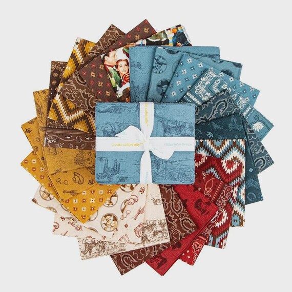 John Wayne American West Fat Quarter Fabric Bundle from Riley Blake Designs - 22 Pcs. - Cowboys, Western Frontier, Lassos, Horses, Aztec