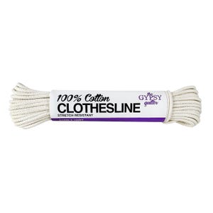 May include: A roll of off-white cotton clothesline. The label reads "100% Cotton Clothesline" with "Stretch Resistant" below. The brand name "the Gypsy quilter" is also visible. The clothesline is 3/16in x 100ft.