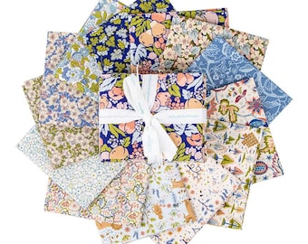 Tree of Life WOODLAND Pastels - Fat Quarter Bundle, 13 Pcs. Liberty Fabrics - Riley Blake Designs, Blue Green Flowers, Baby Nature Animals