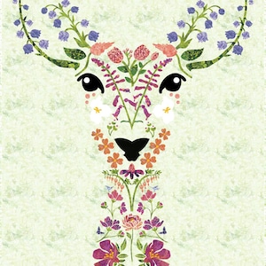 Doe / Deer by Madi Hastings, Laser-Cut Applique Quilt Kit, bright springtime colors, fabrics fused with FlexiFuse Premium Fusible 30 x 40