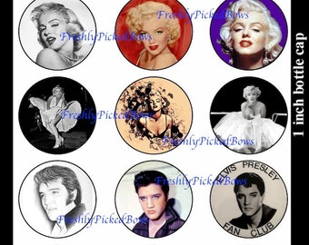 Pre Cut One Inch Bottle Cap Images Elvis and Marilyn Monroe Free Shipping 