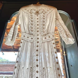 Gorgeous Edwardian Mixed Lace 1910s Cotton Lawn Dress XS
