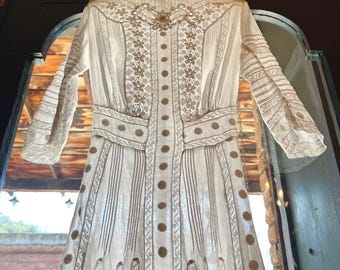 Gorgeous Edwardian Mixed Lace 1910s Cotton Lawn Dress XS