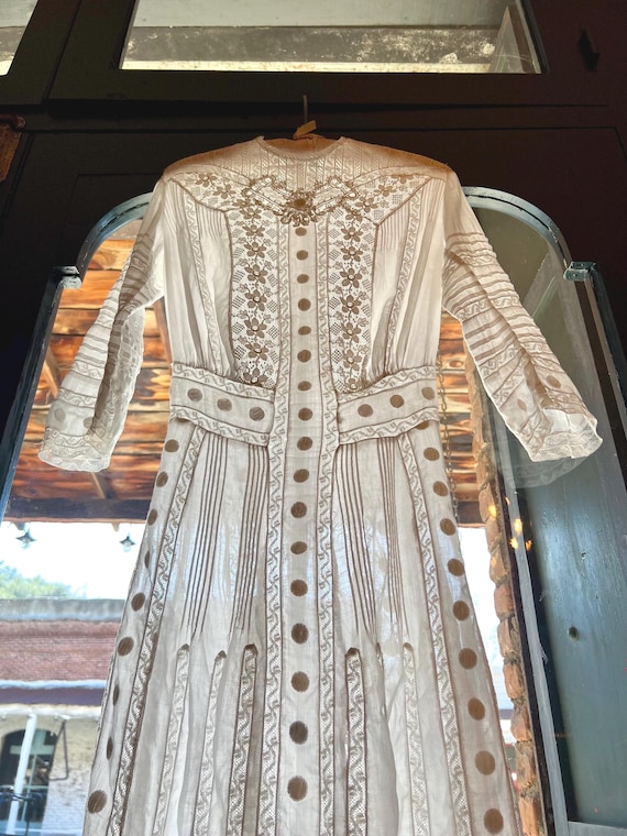 Gorgeous Edwardian Mixed Lace 1910s Cotton Lawn Dress XS