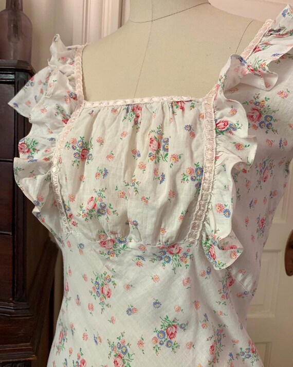 1930s Floral Cotton Slip Dress Bias Cut 30s S/M Ni