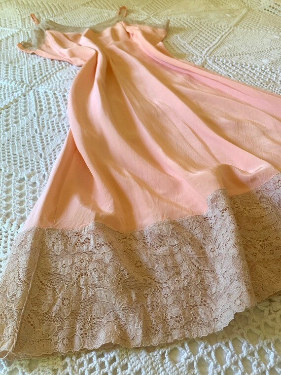 1940s Slip Dress Peach Rayon Lace M ML - image 5