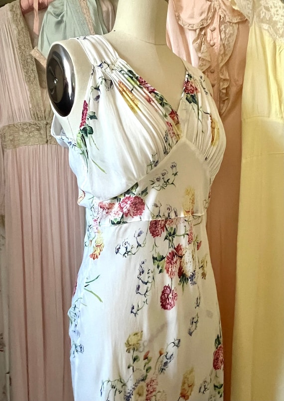 1930s Floral sheer silk rayon Bias Cut slip Dress 