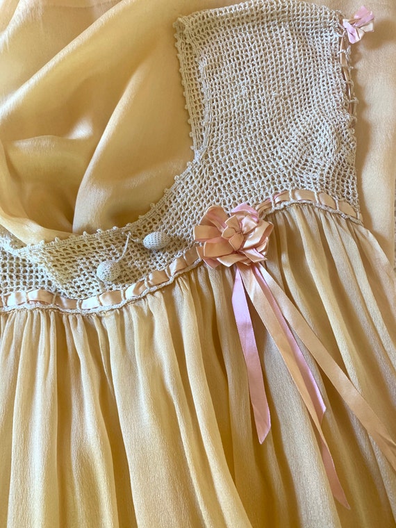 Romantic 1920s Silk Chiffon Negligee Golden Yellow