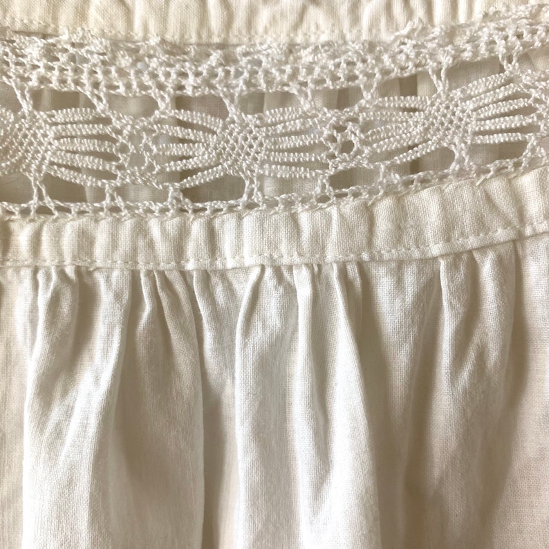 Antique Edwardian white cotton and crochet lace blouse Size SM long sleeve